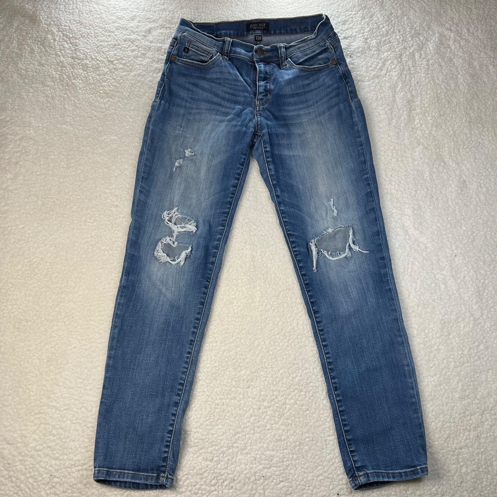 Judy Blue Skinny Jeans Womens 7/28 Blue Medium Wash Distressed Stretch Denim